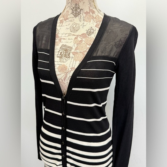 CALVIN KLEIN Black and White Knit Cardigan V-Neck - Picture 2 of 12